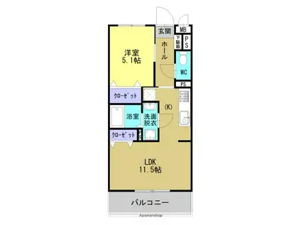 ソルーナ松橋(1LDK/2階)の間取り写真