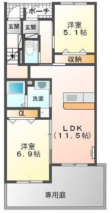 ディアドリーム(2LDK/1階)の間取り写真