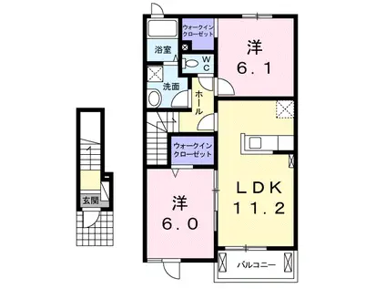 テラスくるみ(2LDK/2階)の間取り写真