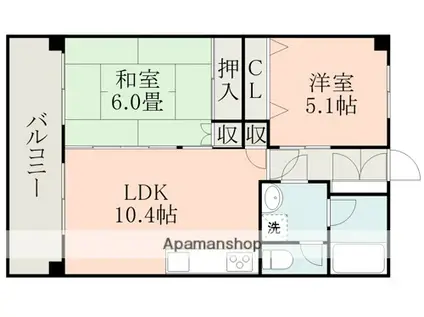 小嶺ハイツA棟(2LDK/2階)の間取り写真