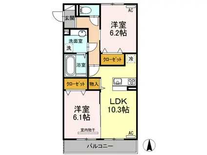 ポルトメルベーユA(2LDK/2階)の間取り写真