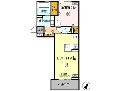 D-ROOM引水(1LDK/3階)の間取り写真