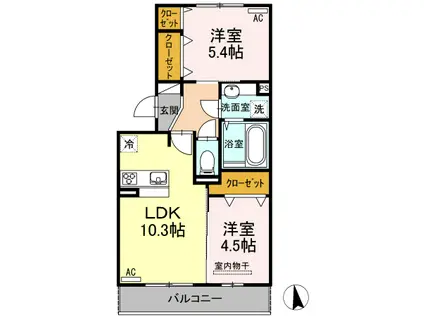 ピラール菊陽Ⅰ(2LDK/3階)の間取り写真
