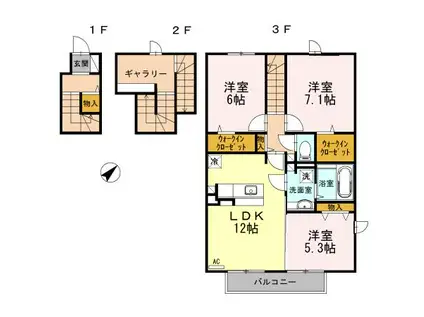 セジュール城東(3LDK/3階)の間取り写真