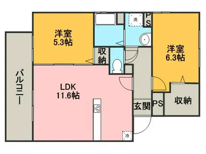 ラフィーネ青葉台(2LDK/1階)の間取り写真