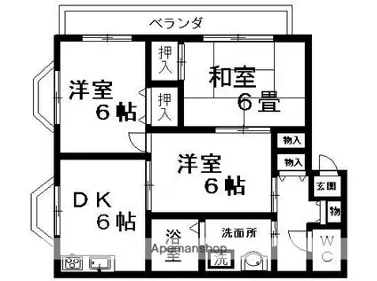 シルクⅡ(3DK/1階)の間取り写真