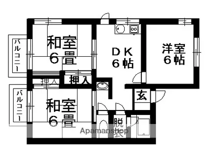 レジデンス玉名3号館(3DK/2階)の間取り写真