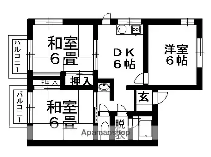 レジデンス玉名1号館(3DK/2階)の間取り写真