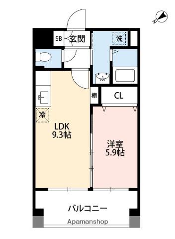スプランドゥール新屋敷(1LDK/3階)の間取り写真