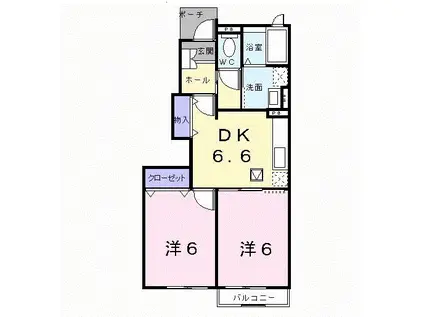 アルモニーKU(2DK/1階)の間取り写真