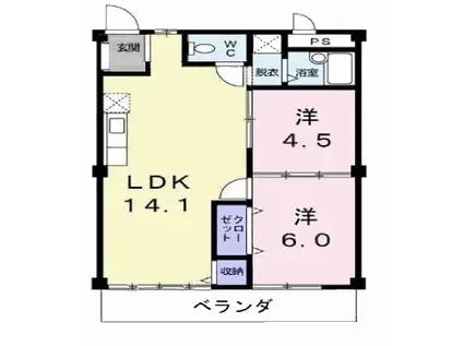 富永ハイツ(2LDK/2階)の間取り写真