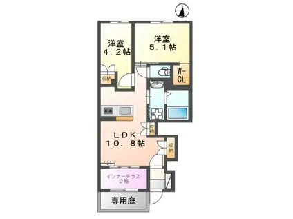 ルガルボニート北熊本(2LDK/1階)の間取り写真