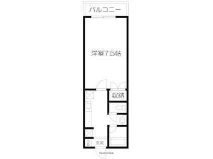 黒髪ロイヤルハイツ(1K/3階)の間取り写真