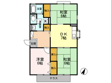 トゥインクル塔乃本A棟(3DK/1階)の間取り写真