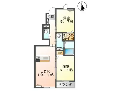 メープルⅡ(2LDK/1階)の間取り写真