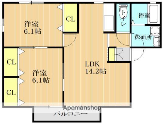 シンビオシスB棟(2LDK/2階)の間取り写真
