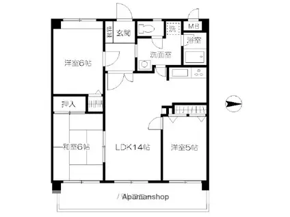 鶴の茶屋五番館(3LDK/5階)の間取り写真