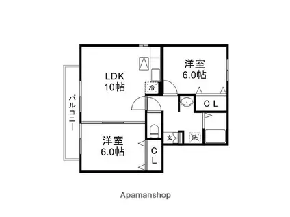ウィルモア池田Ⅱ(2LDK/1階)の間取り写真