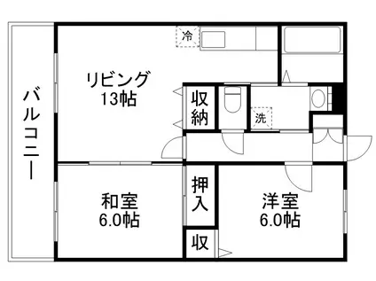 OAK飛田(2LDK/4階)の間取り写真