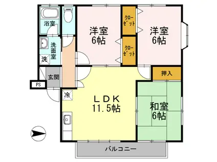 シャルマン野口B(3LDK/2階)の間取り写真