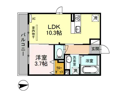 ライスシャワー坪井(1LDK/2階)の間取り写真