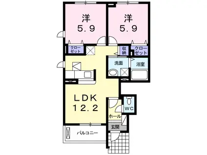 グリーンアベニュー W(2LDK/1階)の間取り写真