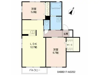シャーメゾン・ハクサン(2LDK/2階)の間取り写真