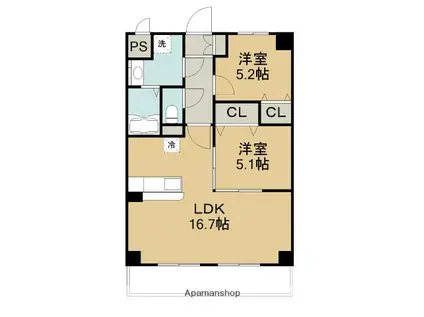 WINDOM亀川駅前(2LDK/6階)の間取り写真