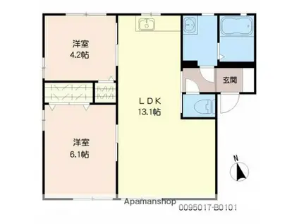 ディアスクレストB(2LDK/1階)の間取り写真