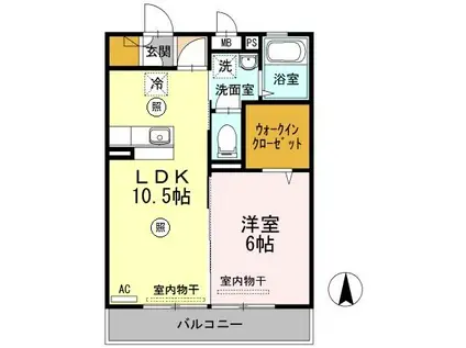 セジュール参番館(1LDK/3階)の間取り写真