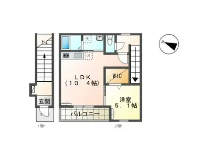 リバーフロント長浜(1LDK/2階)の間取り写真
