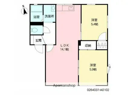 フレグランスイーストA(2LDK/2階)の間取り写真