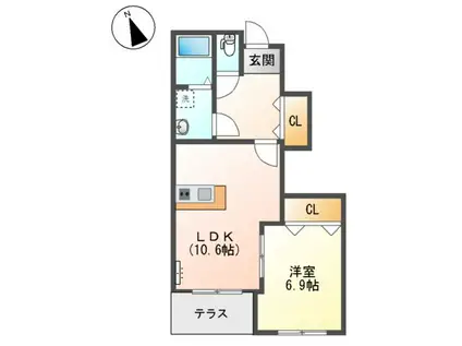 ピアクール(1LDK/1階)の間取り写真