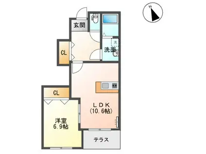 ピアクール(1LDK/1階)の間取り写真