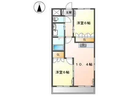 ウィルヴィラージュ(2LDK/1階)の間取り写真