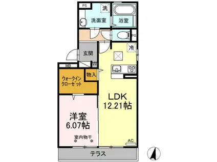 ボヌール羽屋L(1LDK/1階)の間取り写真