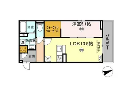 ヴェルシオール リアン(1LDK/2階)の間取り写真