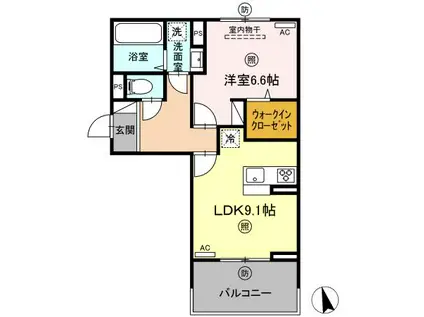 PREMILIFE汐見(1LDK/2階)の間取り写真