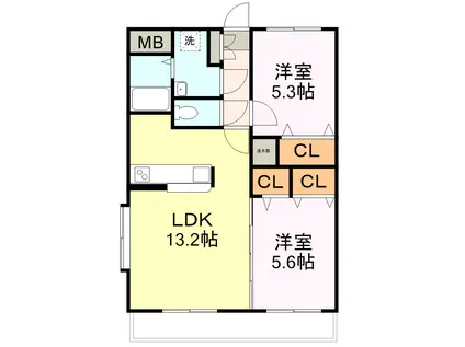 オレンジハウス(2LDK/2階)の間取り写真