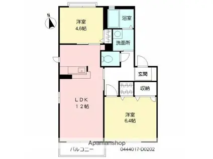グランシャリオ D棟(2LDK/2階)の間取り写真