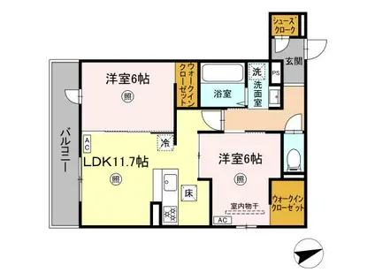 ヴェルシオール リアン(2LDK/1階)の間取り写真
