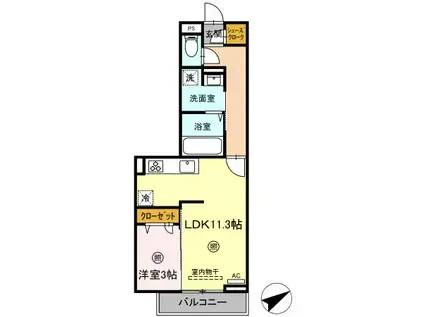 マンダリンフィールド(1LDK/3階)の間取り写真