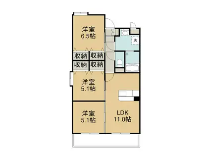 サンリバー三川(3LDK/3階)の間取り写真