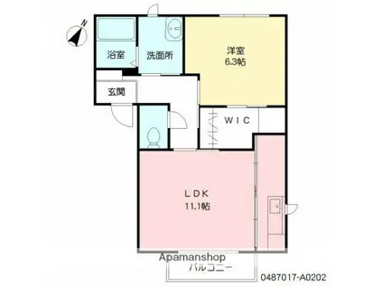 モスティサークⅠ(1LDK/2階)の間取り写真