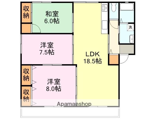 グランディ野上(3LDK/3階)の間取り写真