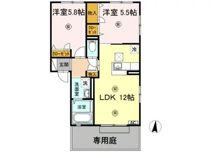 ボヌール羽屋H(2LDK/1階)の間取り写真