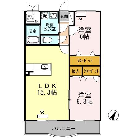 マリベールはさま(2LDK/2階)の間取り写真