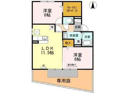 モンテ・シエルB(2LDK/1階)の間取り写真