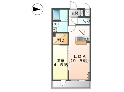 ビリーブハナゾノ(1LDK/2階)の間取り写真