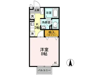 サンハイム森町C棟(1K/2階)の間取り写真